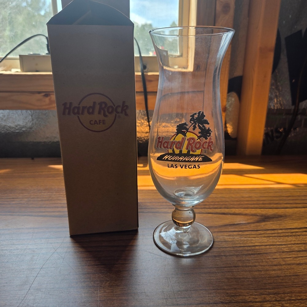 Hard Rock Cafe Las Vegas Hurricane Glass Souvenir Cocktail Barware with Box